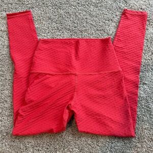 Red Textured Leggings